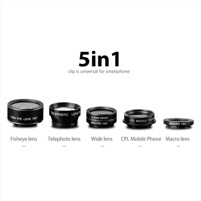 Adcom 5 in 1 Mobile Phone Camera Lens Kit - Compatible with All iOS & Android Smartphones (Black) - Image 2