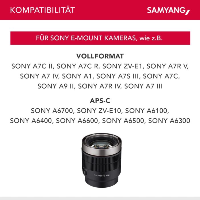 Samyang V-Af 100 Mm T2.3 Fe for Sony E, Video Lens, Auto Focus Lens, Cine Lens 8K Support, Custom Switch and Button - Black - Image 8