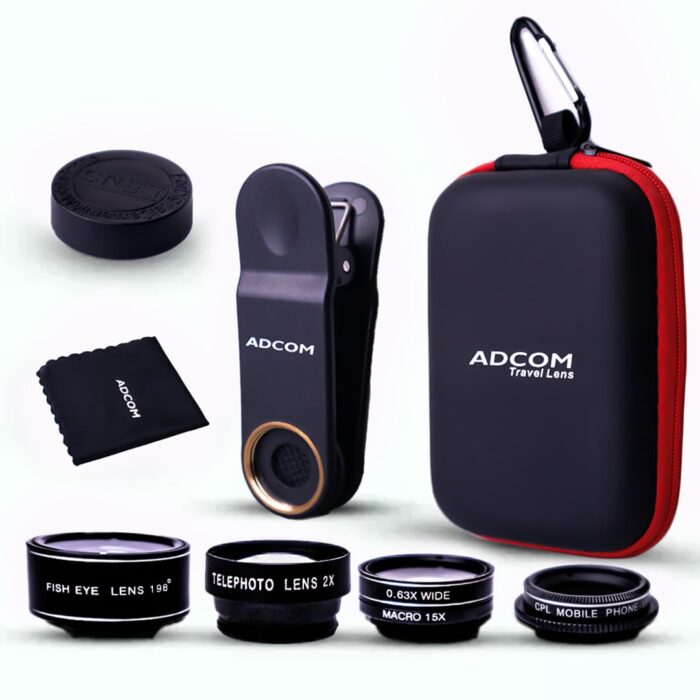 Adcom 5 in 1 Mobile Phone Camera Lens Kit - Compatible with All iOS & Android Smartphones (Black)