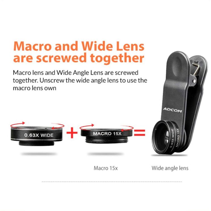 Adcom 5 in 1 Mobile Phone Camera Lens Kit - Compatible with All iOS & Android Smartphones (Black) - Image 5