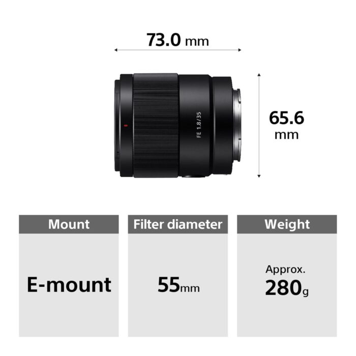 Sony E Mount Sony FE 35mm F1.8 Full-Frame Lens (SEL35F18F) | Standard Prime |Product Photography - Image 8