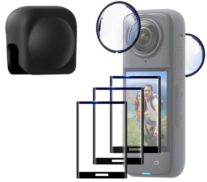 ADOFYS Silicon Protective lense Cap Screen Protectors and Lens Guards Cap for Insta360 x4 ONLY,Bundle Include 1pc Silicone Cap+3pcs Screen Protectors+2pc Lens Guards