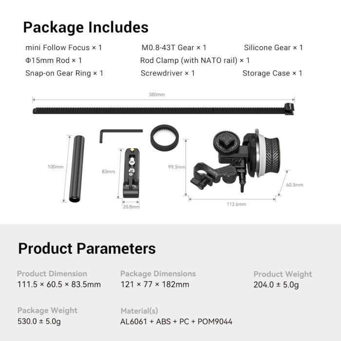 SmallRig Mini Follow Focus with A/B Stops & 15mm Rod Clamp and Snap-on Gear Ring Belt for DLSRs and Mirrorless Cameras, Fits Different Diameter Lenses Up to 114mm - Image 9