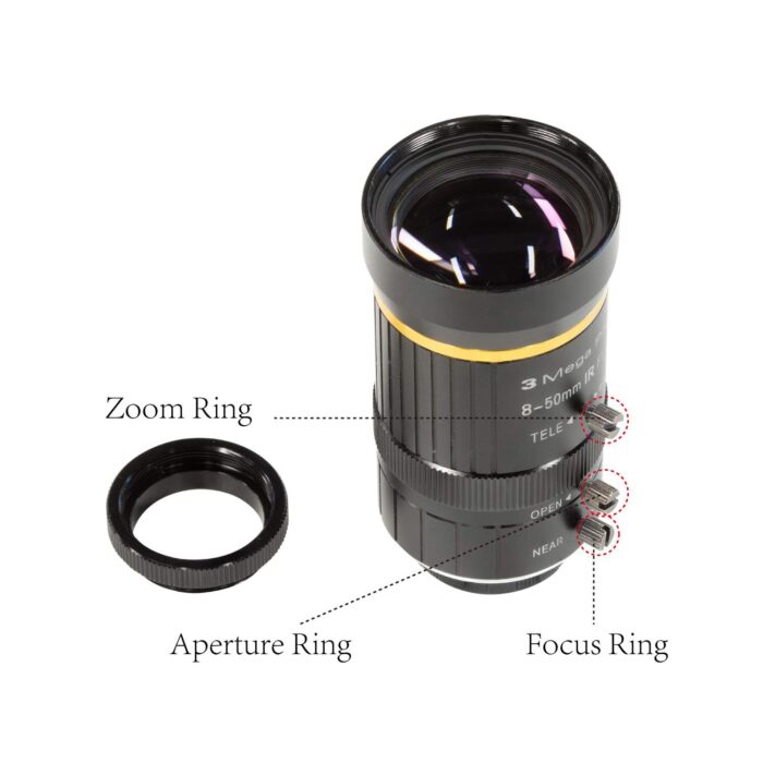 8-50mm C-Mount Zoom Lens for Raspberry Pi HQ Camera IMX477 with C-CS Adapter - Image 2