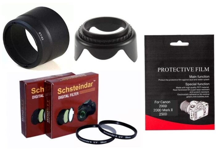 Schsteindar® Combo Camera Lens Kit for Canon 200D,200D Mark II,250D Lens kit EF-S 18-55mm STM & EF-S 55-250mm F4-5.6 is STM (ET-63, 58MM Lens Hood + 2pcs 58MM UV Filter and Tempered)