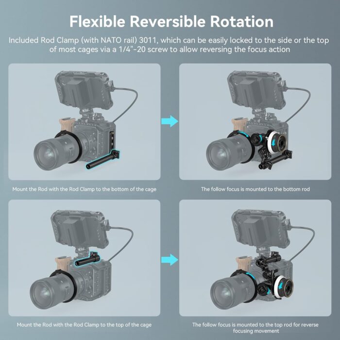 SmallRig Mini Follow Focus with A/B Stops & 15mm Rod Clamp and Snap-on Gear Ring Belt for DLSRs and Mirrorless Cameras, Fits Different Diameter Lenses Up to 114mm - Image 5