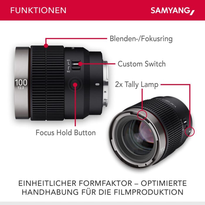 Samyang V-Af 100 Mm T2.3 Fe for Sony E, Video Lens, Auto Focus Lens, Cine Lens 8K Support, Custom Switch and Button - Black - Image 3