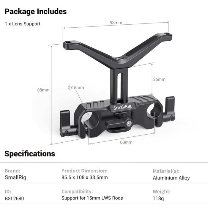 SmallRig 15mm LWS Universal Lens Support BSL2680 - Image 7