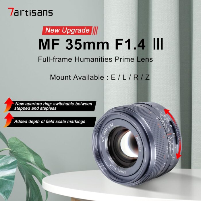 7artisans 35mm F1.4 Mark Ⅲ Full Frame Manual Focus Prime Lens Large Aperture Compatible with L Mount Mirrorless Camera(Titanium Gray) - Image 2