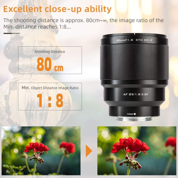 VILTROX 85mm f1.8 Fuji x Mount Lens AF Auto Lens Portrait Fixed Focus Lens for Fujifilm Fuji X Mount Camera X-T3 X-T2 X-T30 X-T20 X-T10 X-T100 X-PRO2 (Black) - Image 5