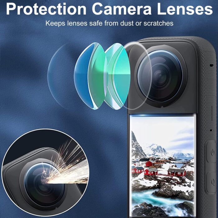 ADOFYS Silicon Protective lense Cap Screen Protectors and Lens Guards Cap for Insta360 x3,Bundle Include 1pc Silicone Cap+2pcs Screen Protectors+2pc Lens Guards - Image 2