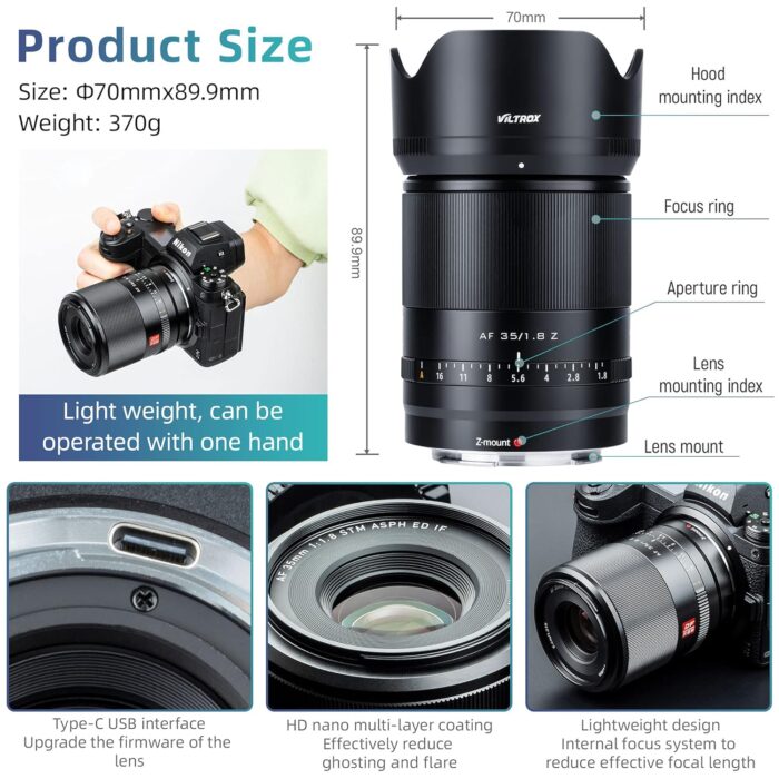 VILTROX 35mm f/1.8 F1.8 Full Frame Nikon Z Mount Lens, Wide Angle Auto Focus Lens for Nikon Z7? Z6 Z6 ? Z5 Z50 - Image 5