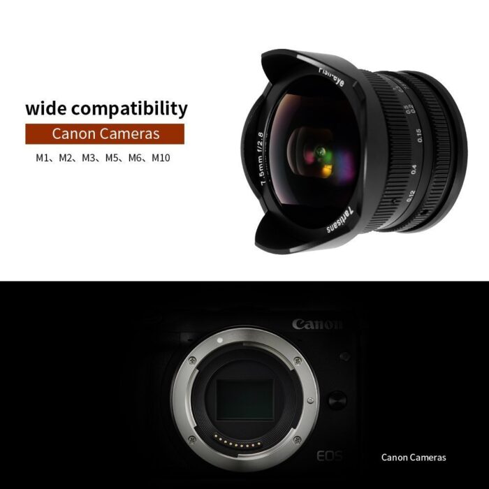 7artisans 7.5mm F2.8 APS-C Wide Angle Fisheye Fixed Lens for Canon Compact Mirrorless Cameras Canon EF-M Mount M1 M2 M3 M5 M6 M10-Black - Image 6