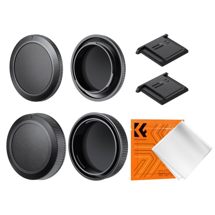 K&F Concept RF Mount Rear Lens Cap & Body Cap Cover & Hot Shoe Cover Kit, RF Lens Cap, RF Mount Back Cap, RF Cap for Canon EOS R50 R100 R10 R8 R7 R6 R6 II R5 R5C R3 RP