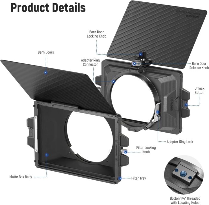 NEEWER Mini Matte Box with a 4"x5.65" Filter Tray, Carbon Fiber Flag, 4 Circular Lens Ring Adapters (67/72/77/82mm), Compatible with SmallRig Compatible with K&F Compatible with TIFFEN Filter, PG002 - Image 5